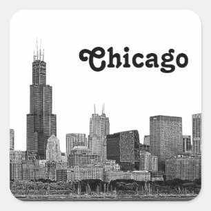 Chicago Skyline Etched Square Sticker