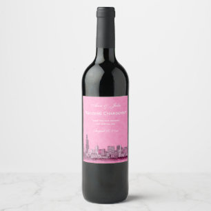 * Chicago Skyline Etched Starry DIY BG Colour Wine Label