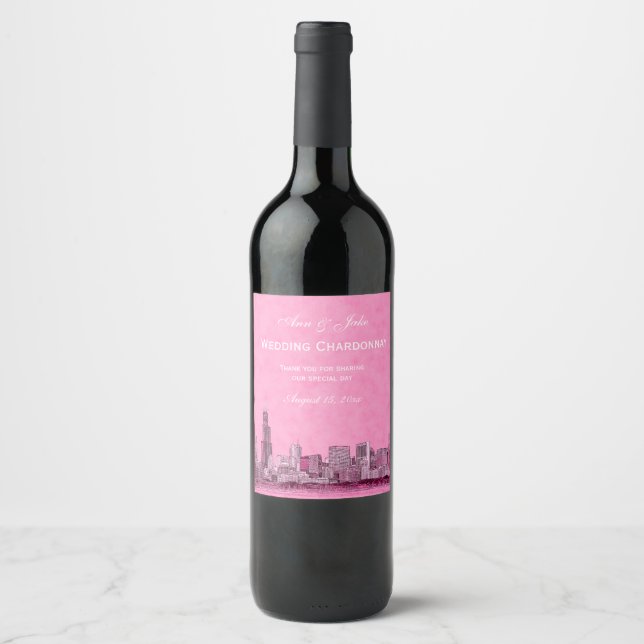 * Chicago Skyline Etched Starry DIY BG Colour Wine Label (Front)