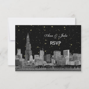 Chicago Skyline Etched Starry DIY BG RSVP #2 Card