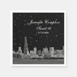 Chicago Skyline Etched Starry DIY BG Sweet 16 Napkin