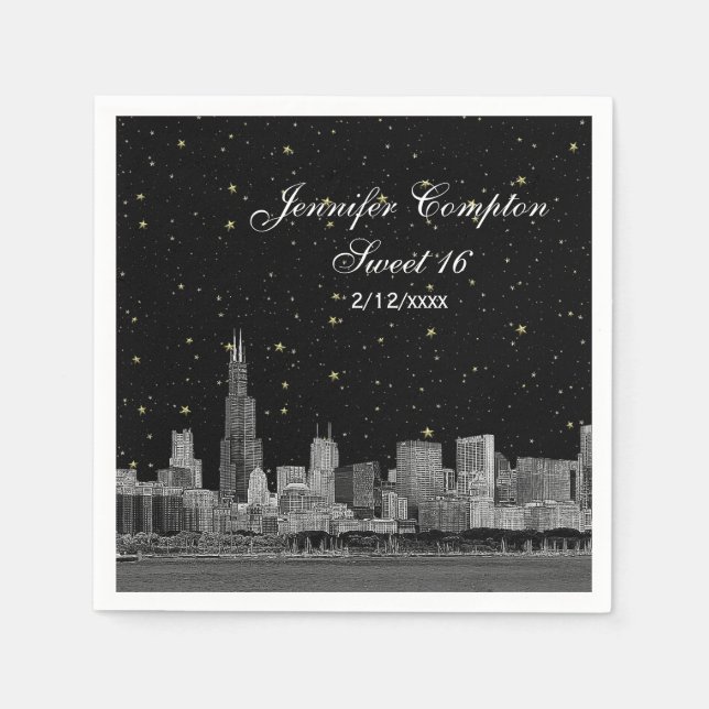 Chicago Skyline Etched Starry DIY BG Sweet 16 Napkin (Front)