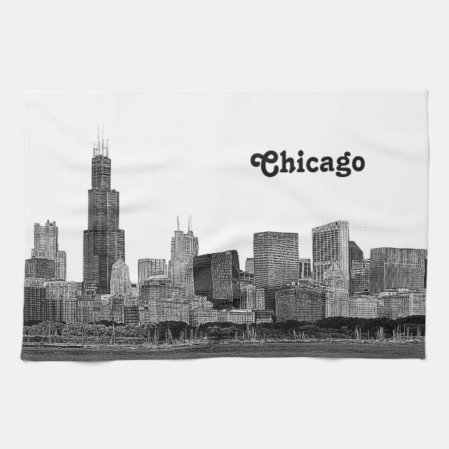 Chicago Skyline Etched Tea Towel (Horizontal)