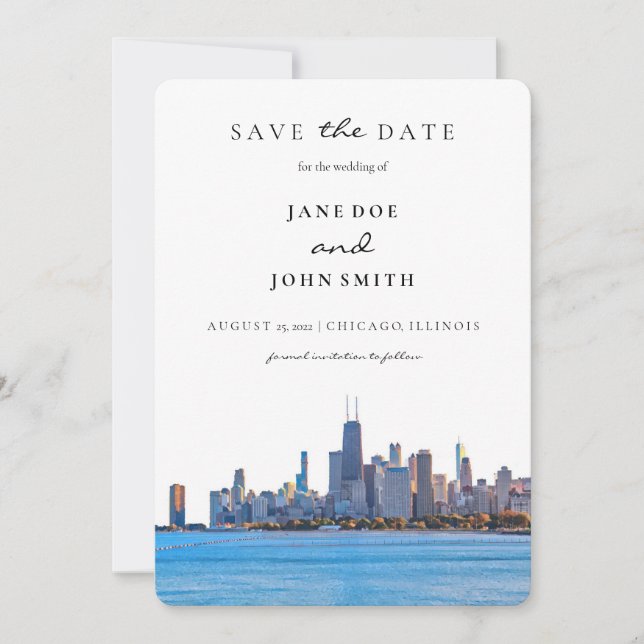 Chicago Skyline flat Save The Date Card (Front)