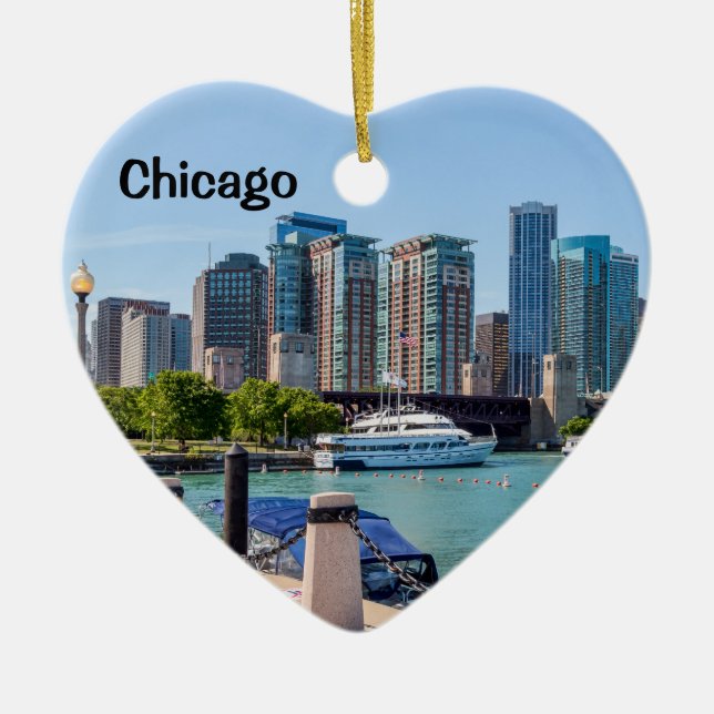 Chicago Skyline from Grant Park Ceramic Tree Decoration (Front)