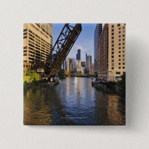 Chicago Skyline from the Kinzie St Bridge 15 Cm Square Badge