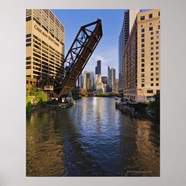 Chicago Skyline from the Kinzie St Bridge Poster (Front)