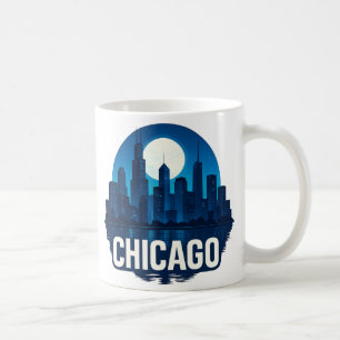 Chicago Skyline Full Moon Cityscape Design Coffee Mug