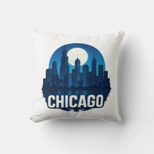 Chicago Skyline Full Moon Cityscape Design Cushion