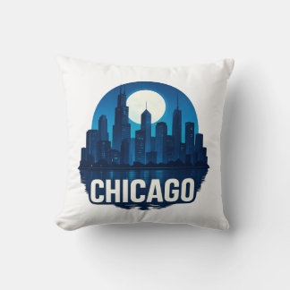 Chicago Skyline Full Moon Cityscape Design Cushion