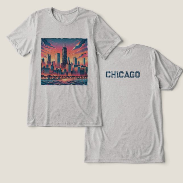 Chicago Skyline Graphic T-Shirt  Tri-Blend Shirt (Design Front & Back)