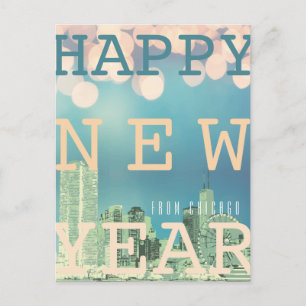 Chicago Skyline Happy New Year Holiday Postcard
