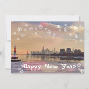 Chicago skyline Happy New Year postcard