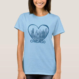 Chicago Skyline Heart Shape Blue Graphic T-Shirt