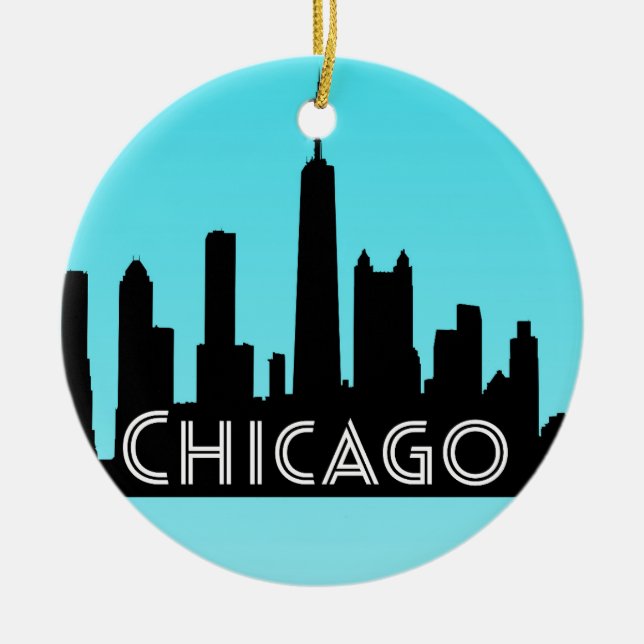 Chicago skyline illustration ceramic tree decoration (Front)