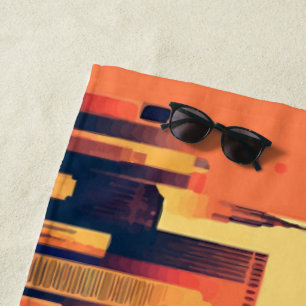 Chicago Skyline Illustration in Orange Beach Towel