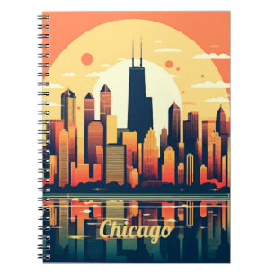 Chicago Skyline Illustration in Orange Notebook