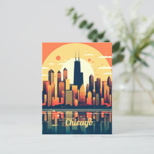 Chicago Skyline Illustration in Orange Postcard