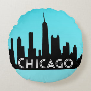 Chicago skyline illustration round cushion