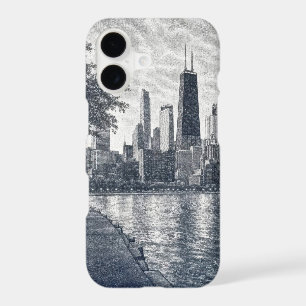 Chicago Skyline in Pointillist Art
