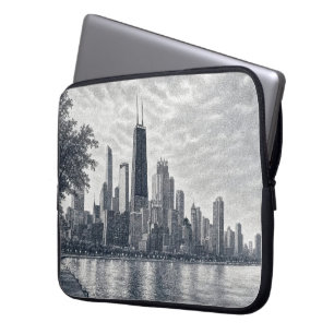 Chicago Skyline in Pointillist Art Laptop Sleeve