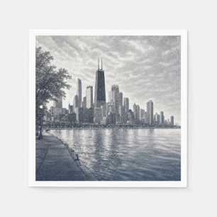 Chicago Skyline in Pointillist Art Napkin