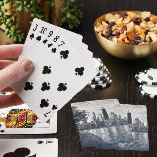 Chicago Skyline in Pointillist Art Playing Cards