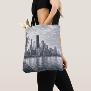 Chicago Skyline in Pointillist Art Tote Bag