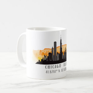 Chicago Skyline Latitude & Longitude Coffee Mug