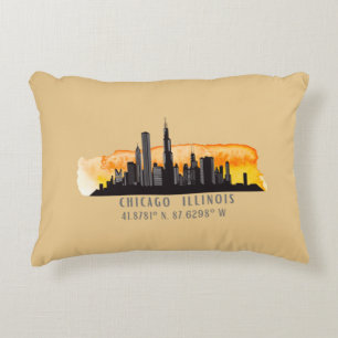 Chicago Skyline Latitude & Longitude Decorative Cushion