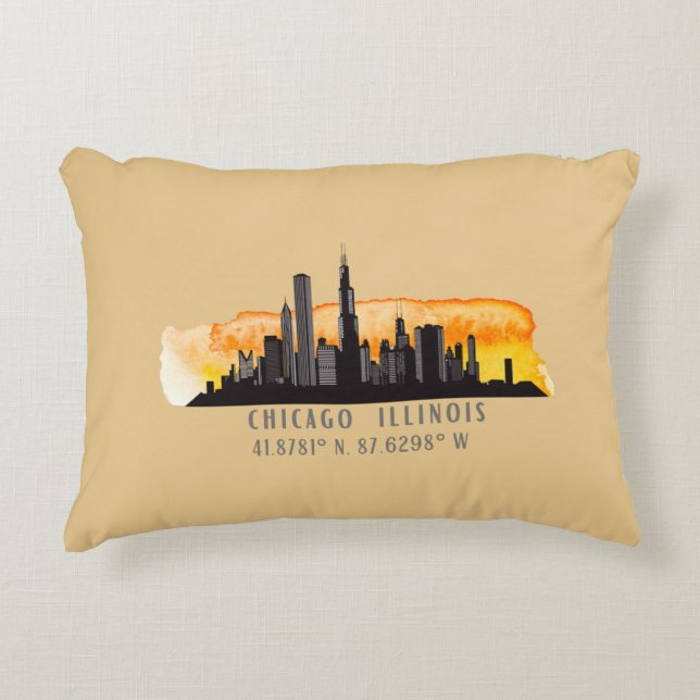 Chicago Skyline Latitude & Longitude Decorative Cushion (Front)