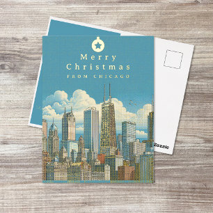 Chicago Skyline Merry Christmas Foil Post Card