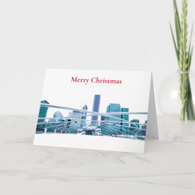 Chicago Skyline Merry Christmas Holiday Card (Front)