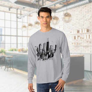 Chicago Skyline Modern Black T-Shirt