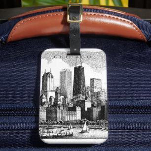 Chicago Skyline Modern Black White Luggage Tag