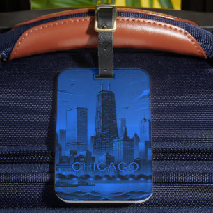 Chicago Skyline Modern Blue Black   Luggage Tag