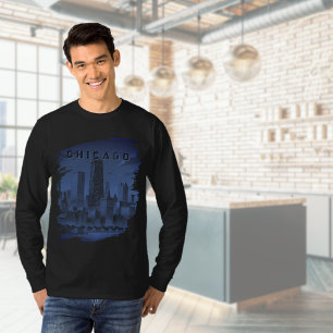 Chicago Skyline Modern Blue Black T-Shirt
