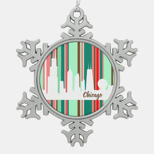 Chicago skyline modern Christmas ornament (Front)