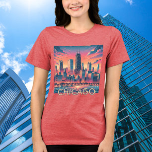 Chicago Skyline Modern Graphic T-Shirt Tri-Blend Shirt