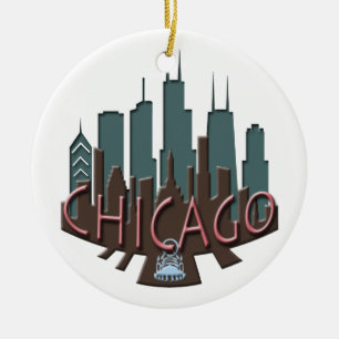 Chicago Skyline newwave chocolate Ceramic Tree Decoration