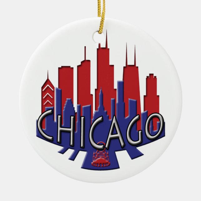 Chicago Skyline newwave patriot Ceramic Tree Decoration (Front)
