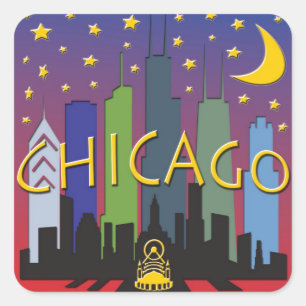 Chicago Skyline nightlife Square Sticker