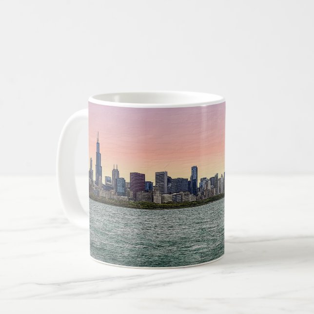Chicago Skyline Painterly Coffee Mug (Front Left)