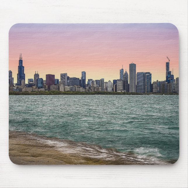 Chicago Skyline Painterly Mouse Mat (Front)