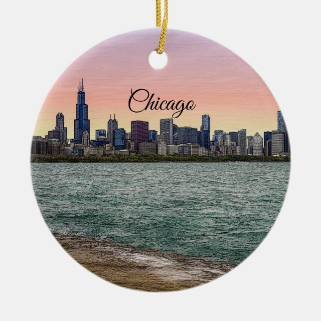 Chicago Skyline Painterly Ornament Souvenir (Front)