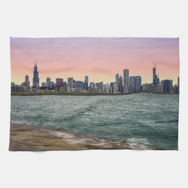 Chicago Skyline Painterly Tea Towel (Horizontal)