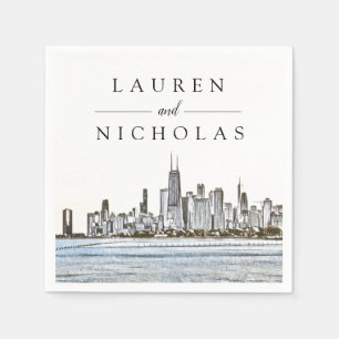 Chicago Skyline Personalised Wedding Napkins