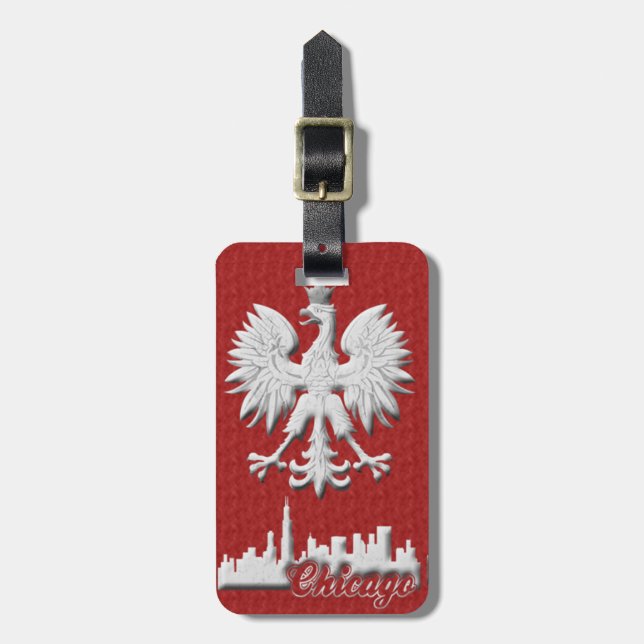 Chicago Skyline Polish Eagle Luggage Tag (Front Vertical)