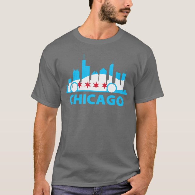 Chicago Skyline Race Shirt Chicago Flag (Front)