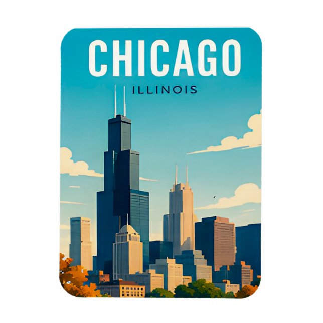 Chicago Skyline Reflections Magnet (Vertical)